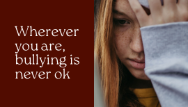 A concerned girl covers her one eye looking at her phone reveal Cyberbully