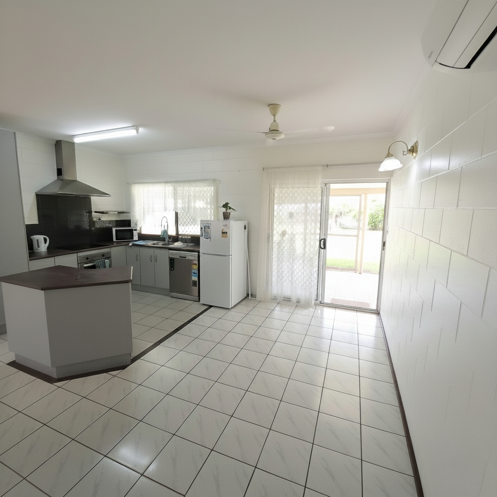Spacious, airy open-plan kitchen in a Spacious and Airy SIL home south of Cairns, 7 Royal Saxon Close, Mount Sheridan 4686, part of Australia’s leading disability accommodation provider.