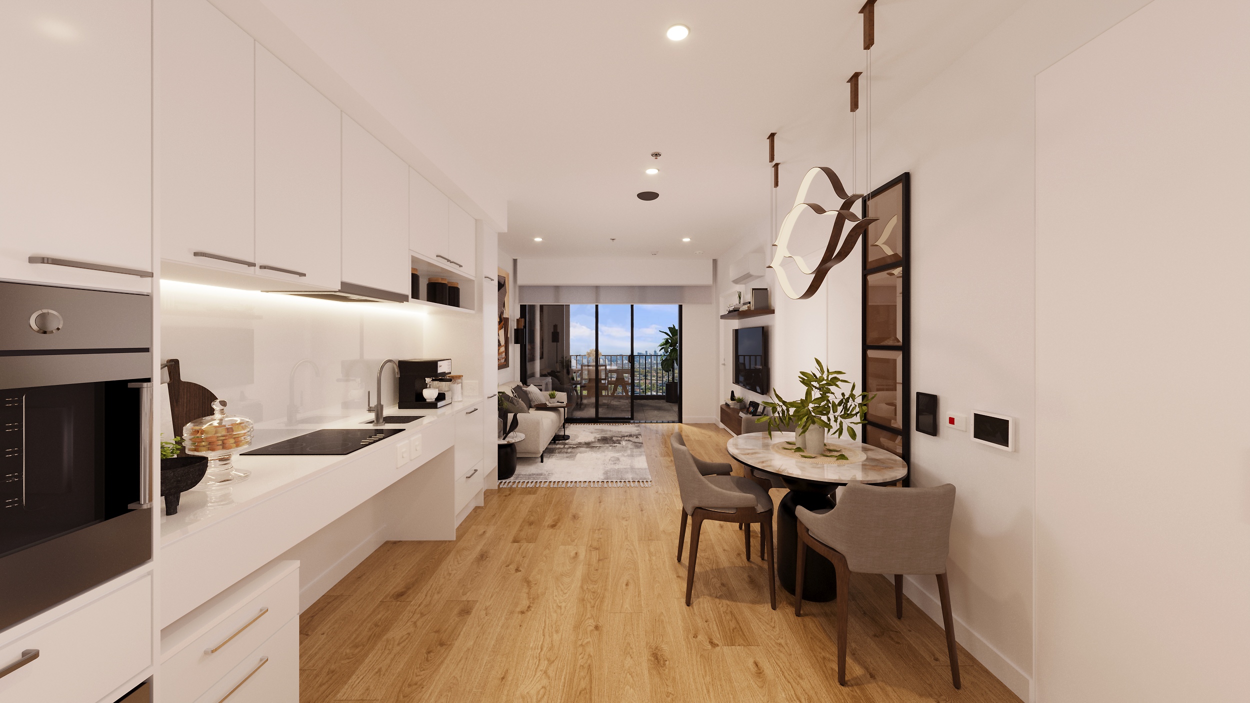 Modern, accessible open-plan living area in Multiple SDA apartments in Malvern with SIL supports, part of Australia’s leading disability accommodation provider.