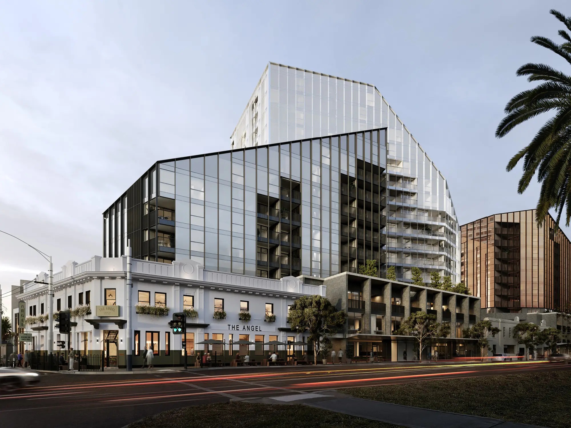 Modern mixed-use exterior of Multiple SDA apartments in Malvern with SIL supports, featuring ground-floor retail, balconies, and urban connectivity, part of Australia’s leading disability accommodation provider.